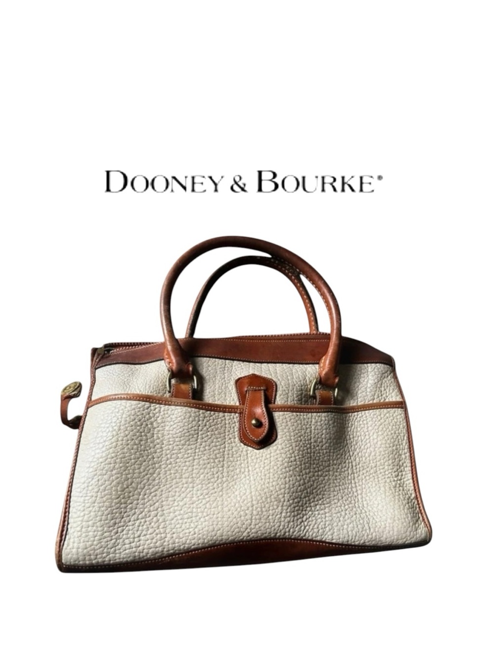 Vintage Dooney & Bourke Cream and Brown Pebbled Leather Satchel